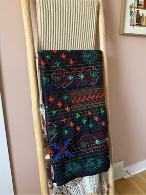 Anthopologie Indigo Moon Mulicolor Balochi Stitch Embroidered Throw Blanket Boho